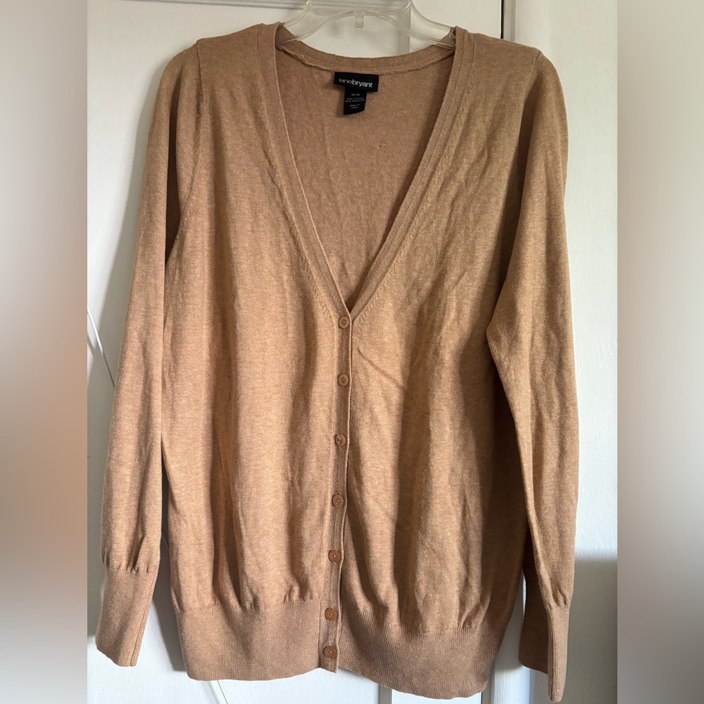 Lane Bryant Camel Button-Up Cardigan